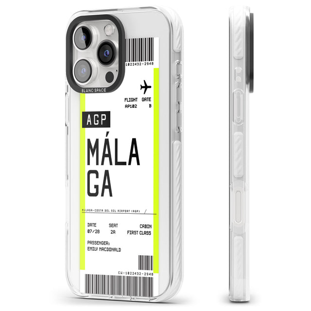 iPhone 16 Pro Max Personalised Málaga Boarding Pass Black Impact Phone Case