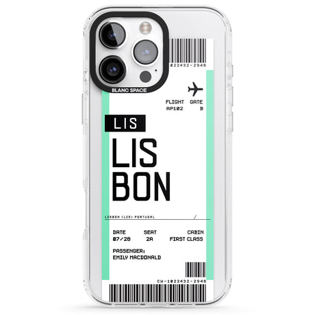 iPhone 16 Pro Max Personalised Lisbon Boarding Pass Black Impact Phone Case