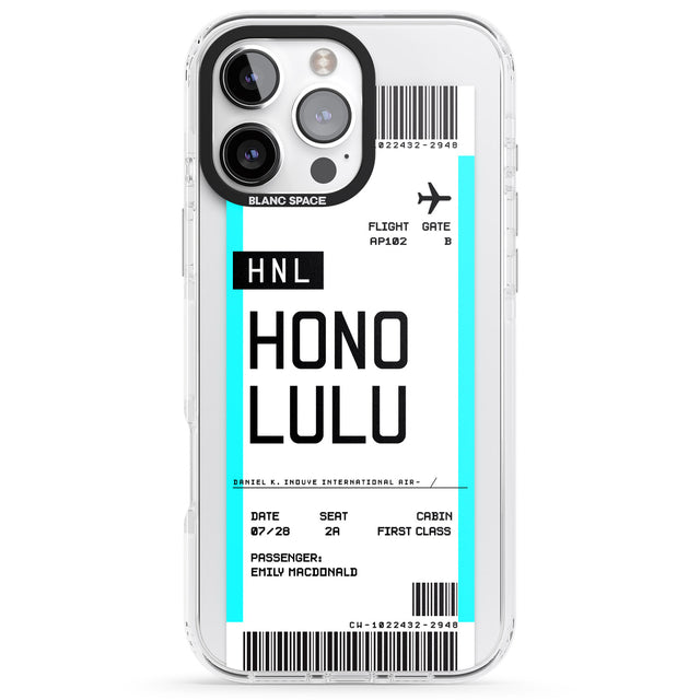 iPhone 16 Pro Max Personalised Honolulu Boarding Pass Black Impact Phone Case