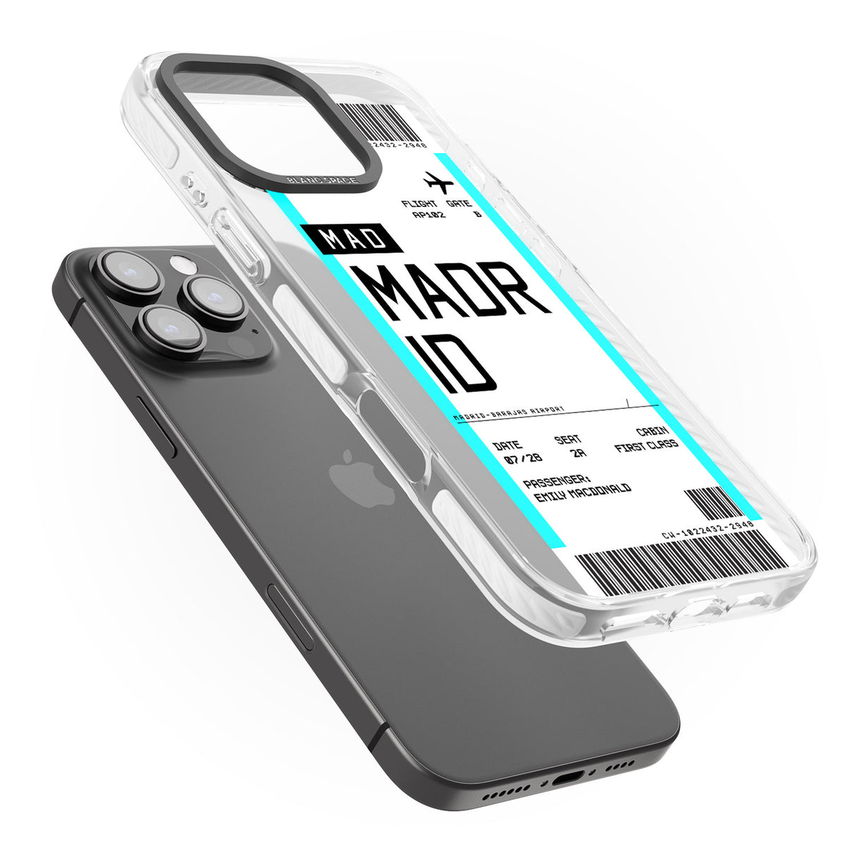 iPhone 16 Pro Max Personalised Madrid Boarding Pass Black Impact Phone Case