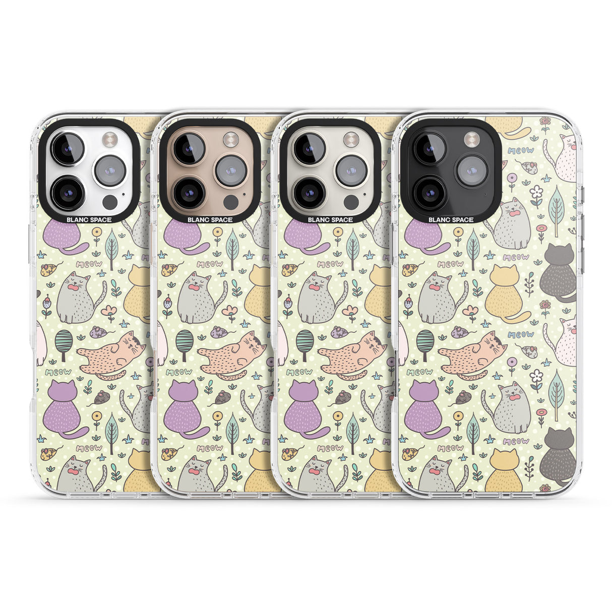 iPhone 16 Pro Max Cat Pattern Cream Black Impact Phone Case