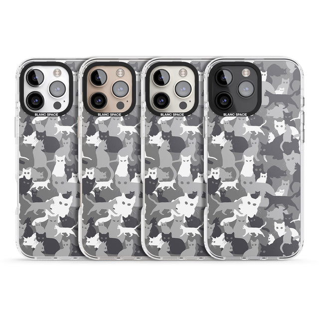 iPhone 16 Pro Max Dark Grey Cat Camouflage Pattern Black Impact Phone Case