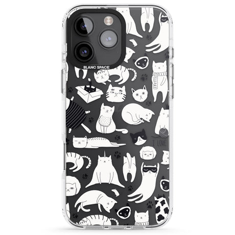 iPhone 16 Pro Max Cartoon Cat Collage - Black & White Black Impact Phone Case