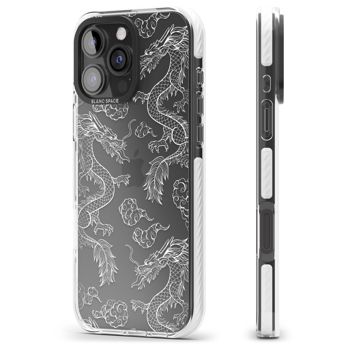 iPhone 16 Pro Max White Dragon Pattern Black Impact Phone Case