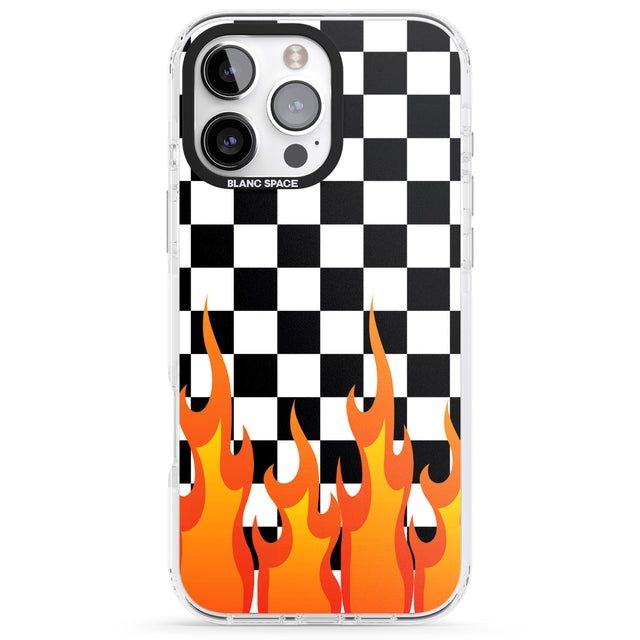 iPhone 16 Pro Max Checkered Fire Black Impact Phone Case