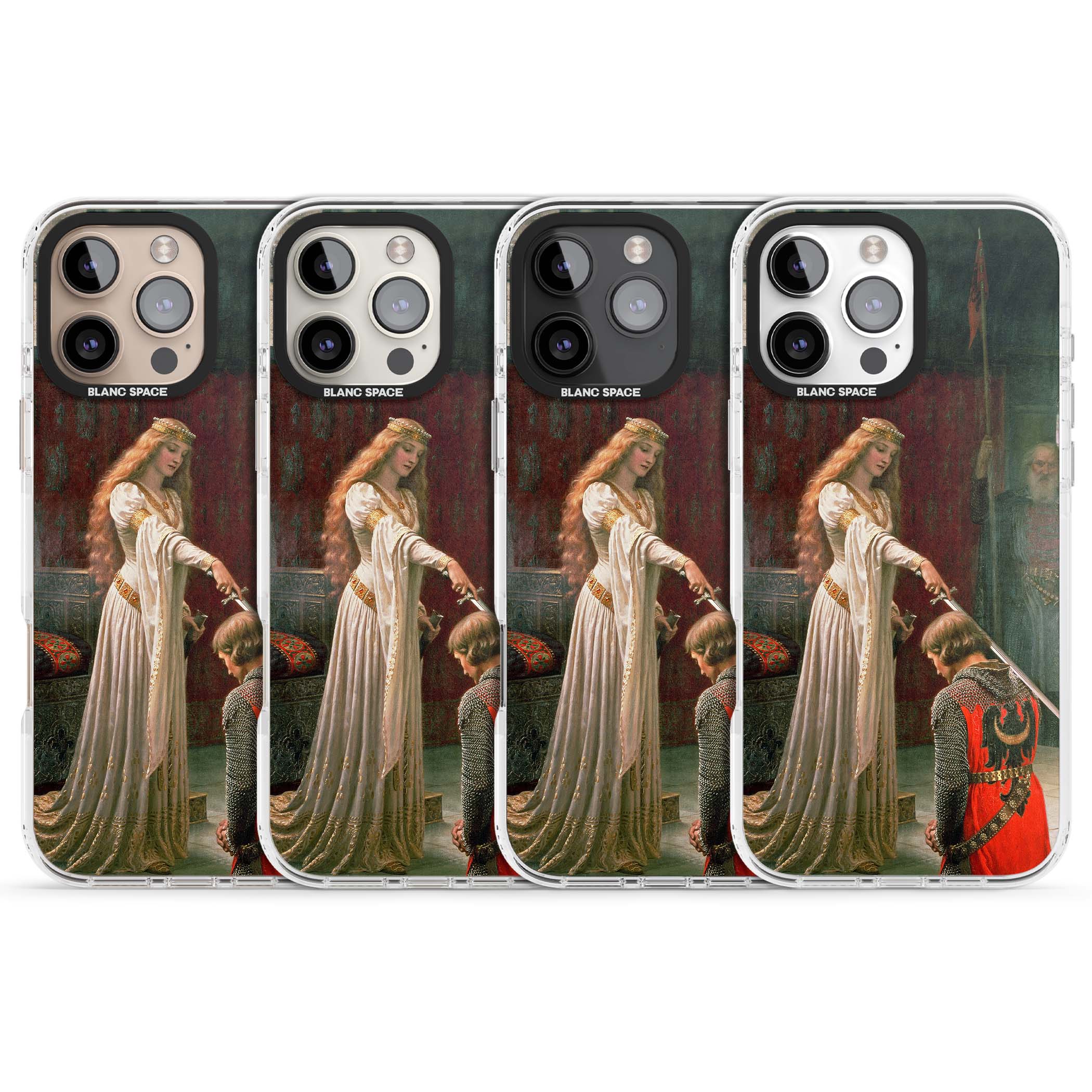 The Accolade renaissance art iPhone case featuring Edmund Blair Leighton's painting of a queen knighting a kneeling knight | Clear Impact case for iPhone 16 Pro, iPhone 16 Pro Max