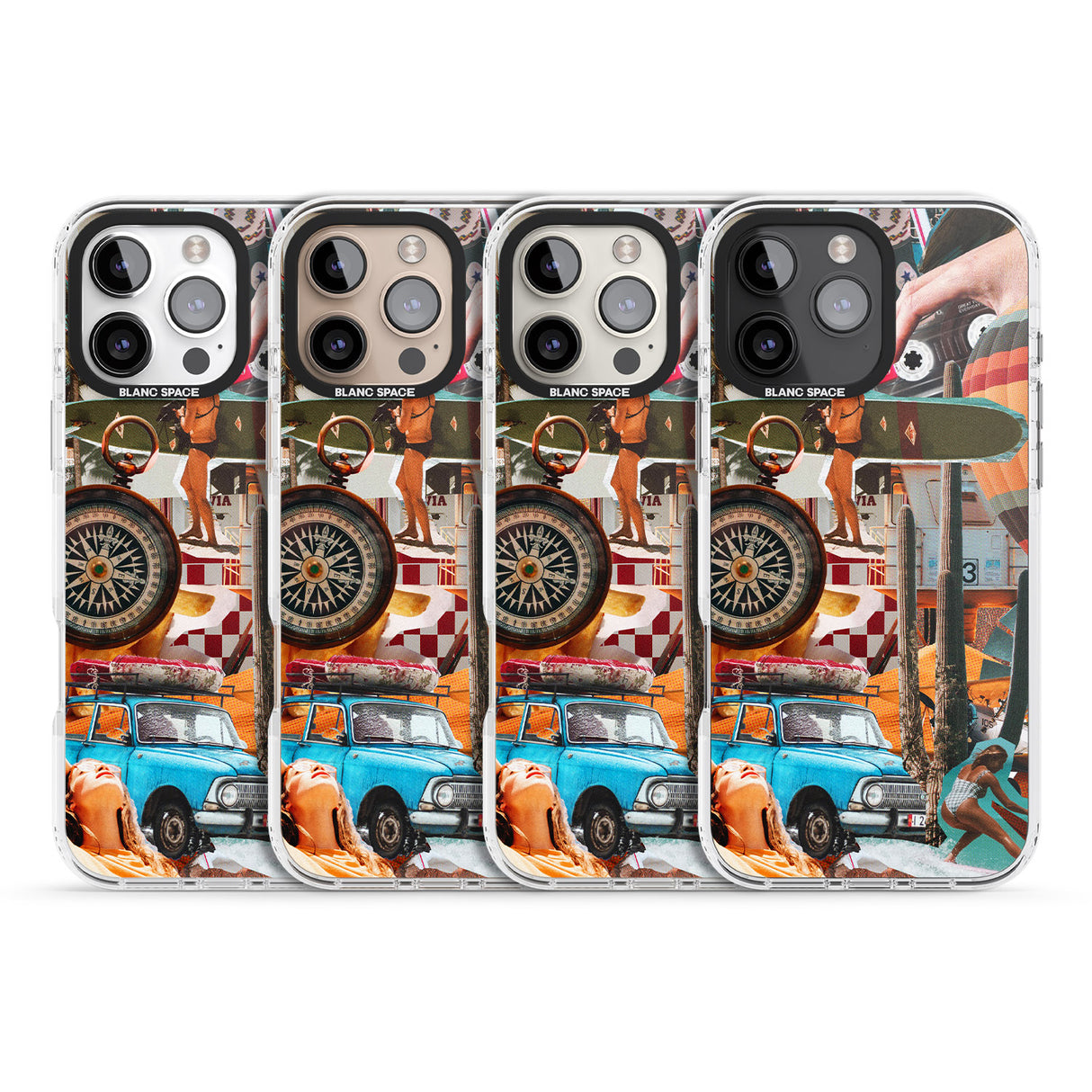 iPhone 16 Pro Max Vintage Collage: Road Trip Black Impact Phone Case