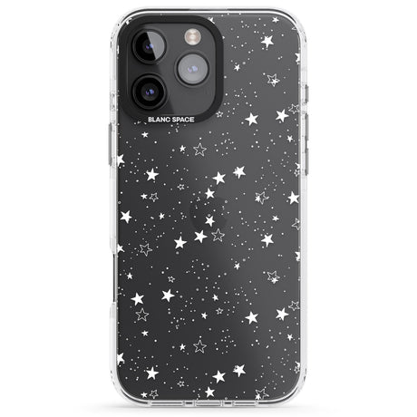 iPhone 16 Pro Max White Stars on Clear Black Impact Phone Case