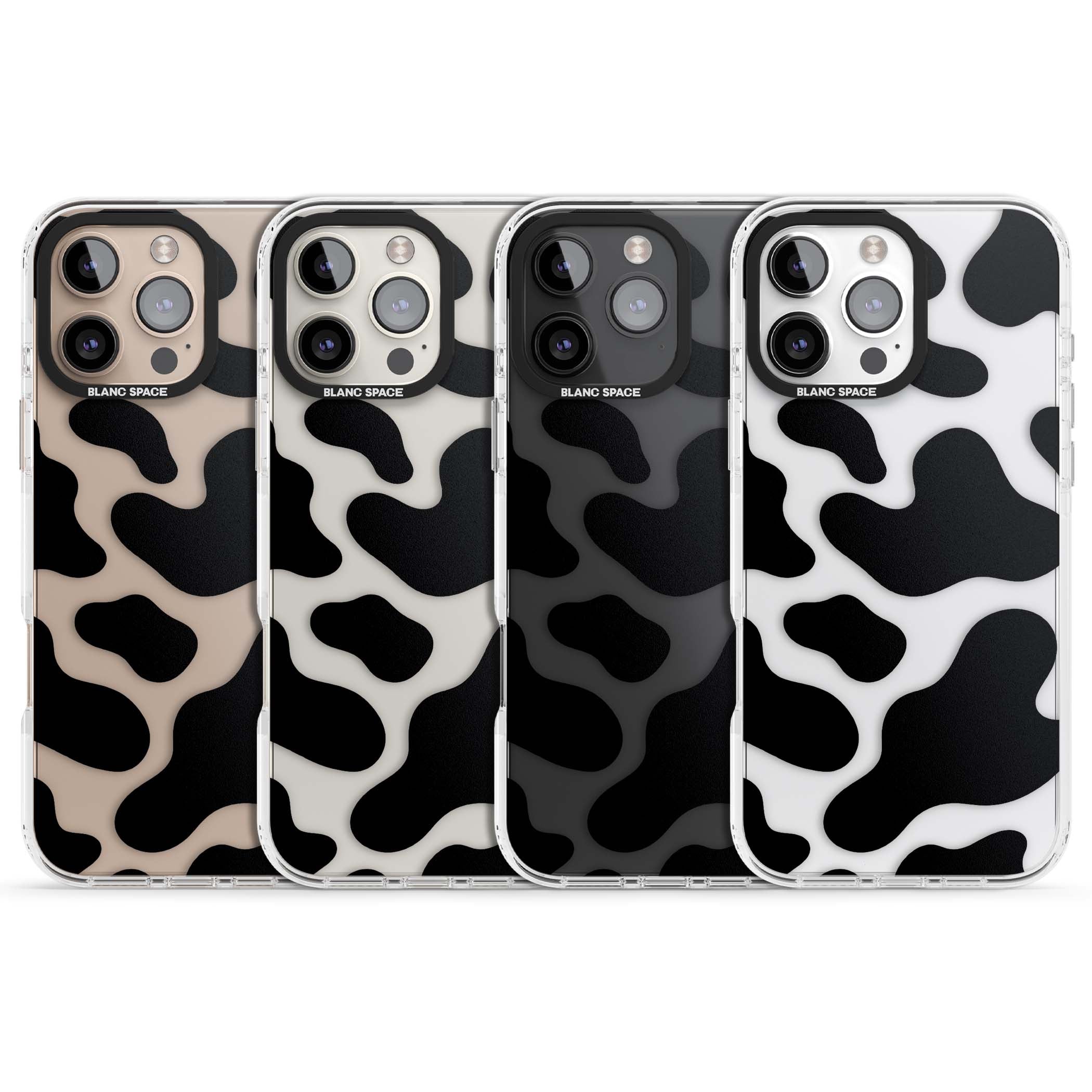 Clear Cow Print cow print iPhone case featuring black and white cow pattern splotches on a clear background | Clear Impact case for iPhone 16 Pro, iPhone 16 Pro Max