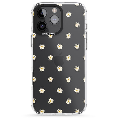 iPhone 16 Pro Max Daisy Pattern Transparent Cute Floral Black Impact Phone Case