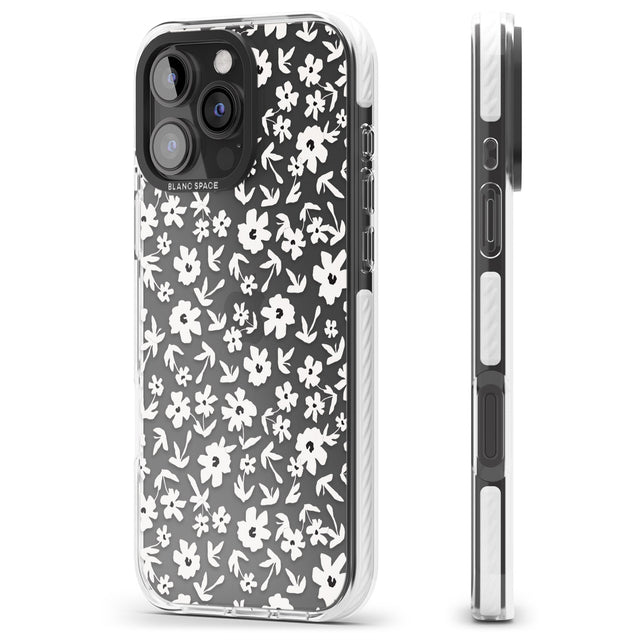 iPhone 16 Pro Max Floral Print on Transparent Black Impact Phone Case