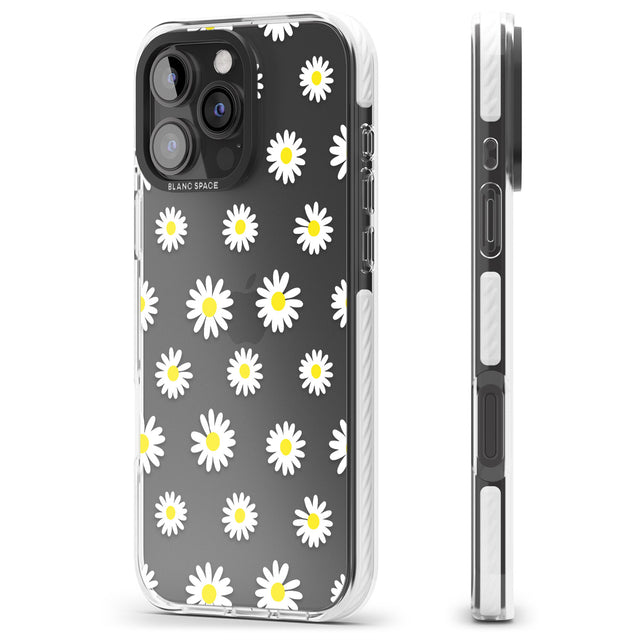 iPhone 16 Pro Max White Daisy Pattern (Clear) Black Impact Phone Case