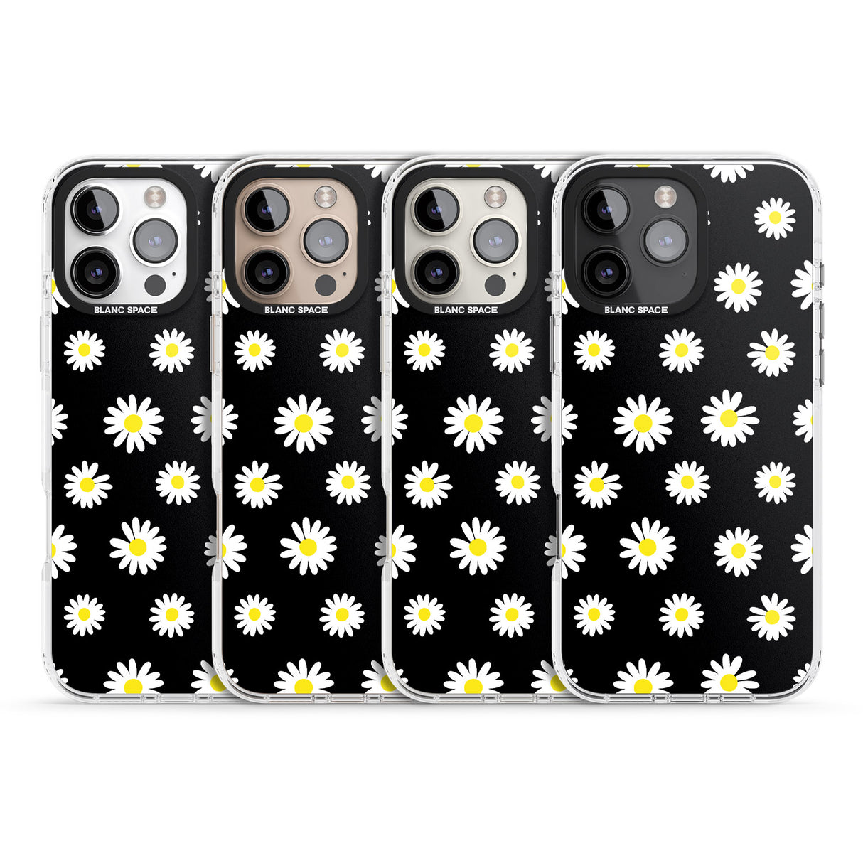 iPhone 16 Pro Max White Daisy Pattern (Black) Black Impact Phone Case