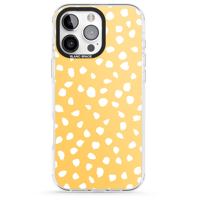 iPhone 16 Pro Max White on Yellow Dalmatian Polka Dot Spots Black Impact Phone Case