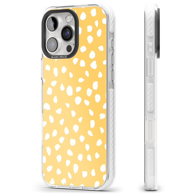 iPhone 16 Pro Max White on Yellow Dalmatian Polka Dot Spots Black Impact Phone Case