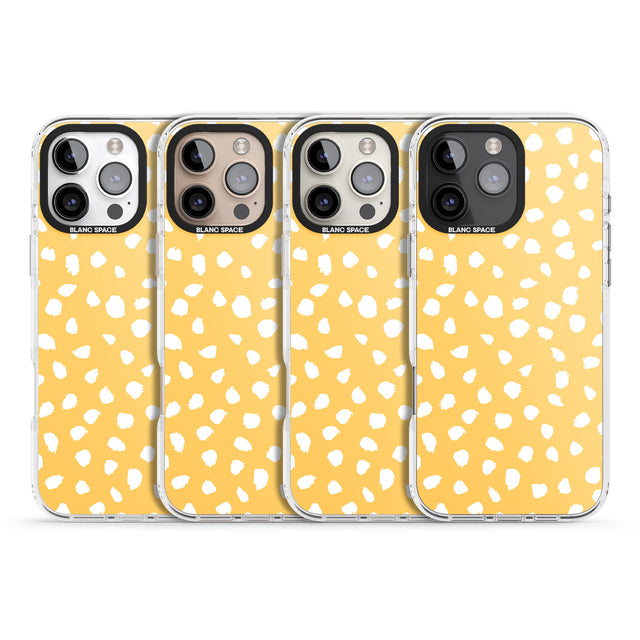 iPhone 16 Pro Max White on Yellow Dalmatian Polka Dot Spots Black Impact Phone Case