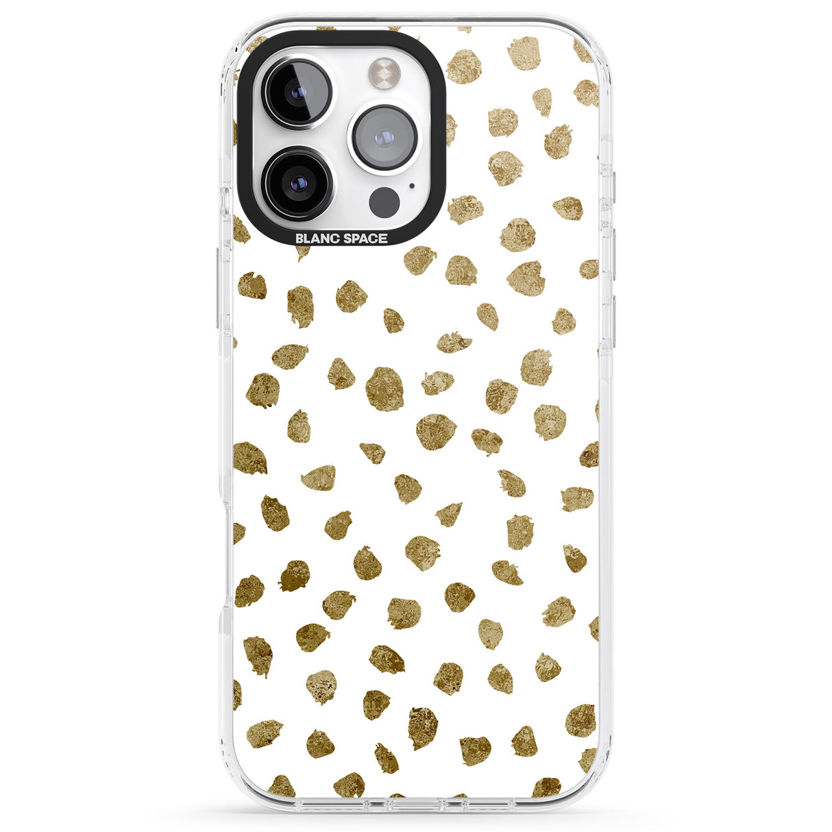 iPhone 16 Pro Max Gold Look on White Dalmatian Polka Dot Spots Black Impact Phone Case