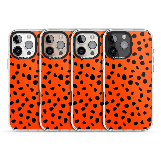 iPhone 16 Pro Max Black & Bright Red Dalmatian Polka Dot Spots Black Impact Phone Case