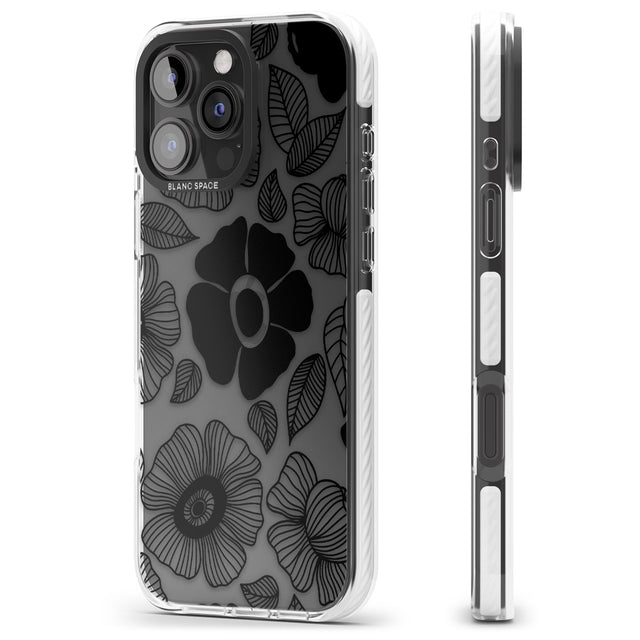 iPhone 16 Pro Max Black Flowers Black Impact Phone Case