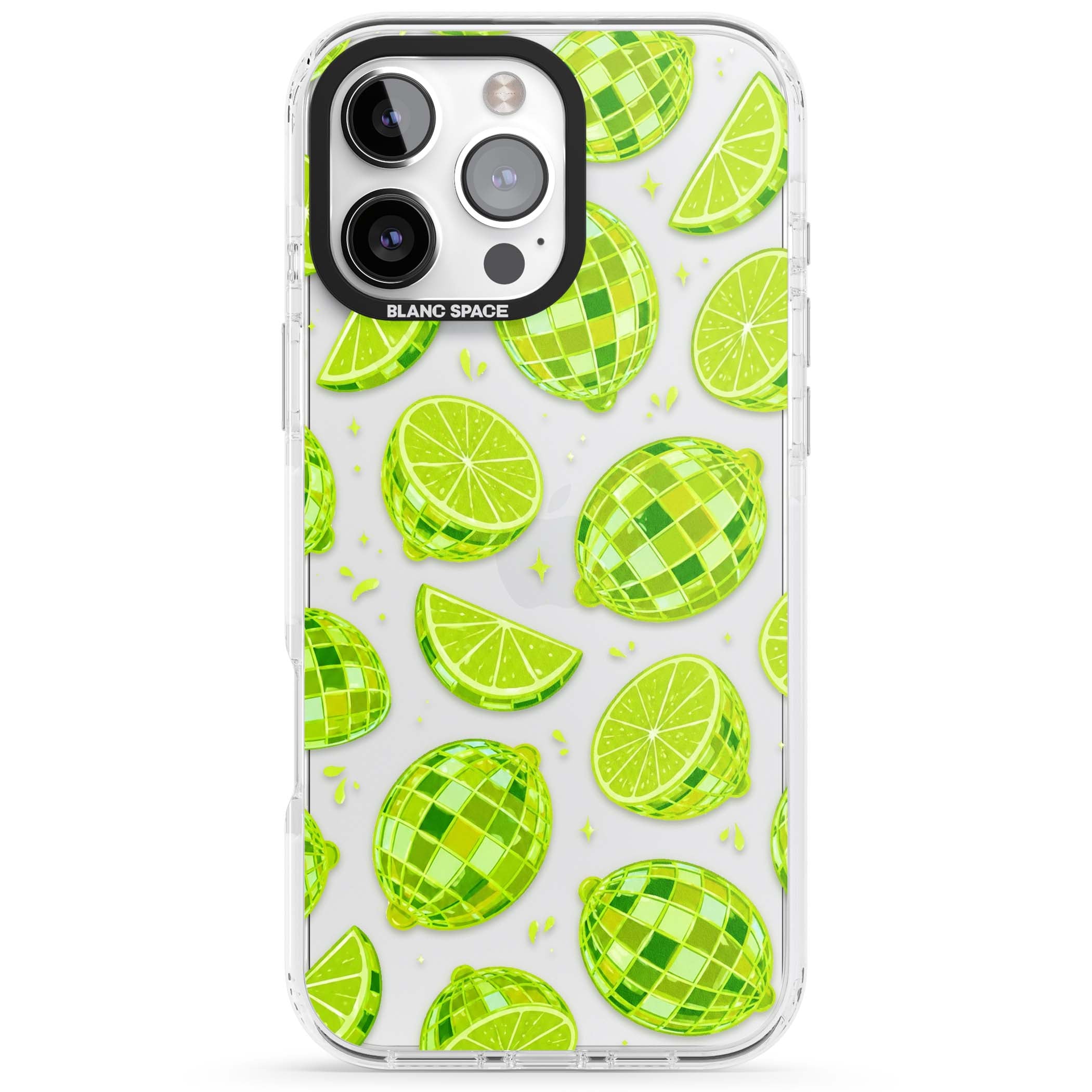 Disco Limes fruit aesthetic iPhone case featuring green disco balls, lime slices and citrus sparkles | Clear Impact case for iPhone 16 Pro, iPhone 16 Pro Max