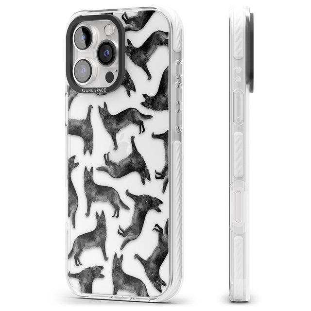 iPhone 16 Pro Max German Shepherd (Black) Watercolour Dog Pattern Black Impact Phone Case