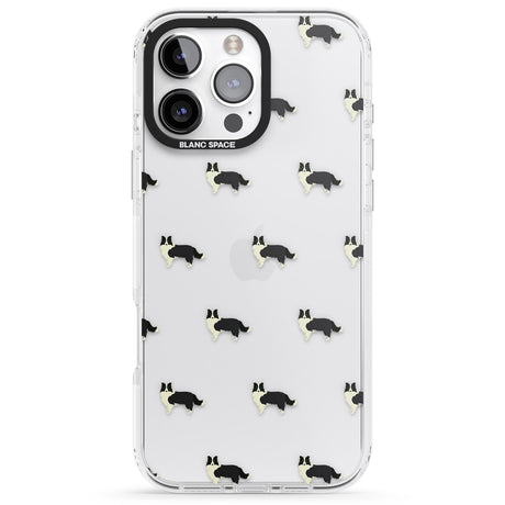 iPhone 16 Pro Max Border Collie Dog Pattern Clear Black Impact Phone Case