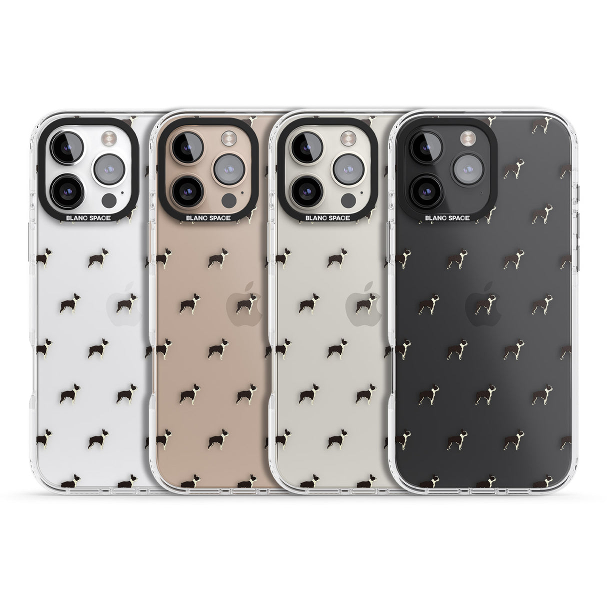 iPhone 16 Pro Max Boston Terrier Dog Pattern Clear Black Impact Phone Case