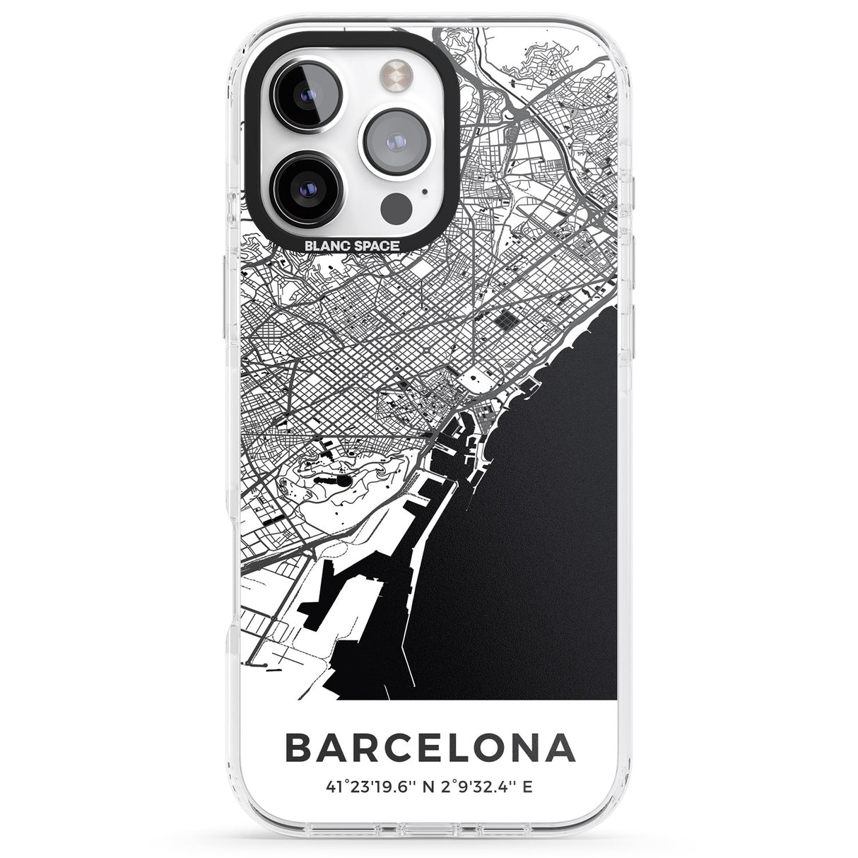 iPhone 16 Pro Max Map of Barcelona, Spain Black Impact Phone Case