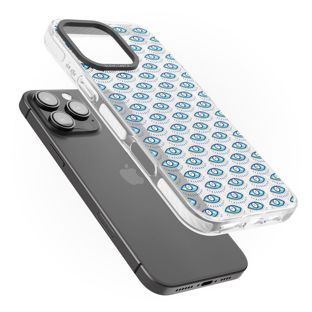 iPhone 16 Pro Max Eyes & Crosses (Clear) Psychedelic Eyes Pattern Black Impact Phone Case