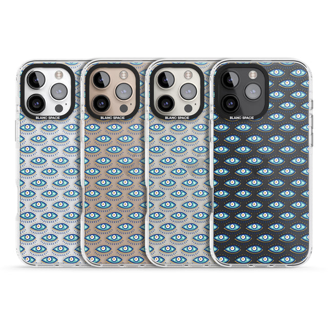 iPhone 16 Pro Max Eyes & Crosses (Clear) Psychedelic Eyes Pattern Black Impact Phone Case