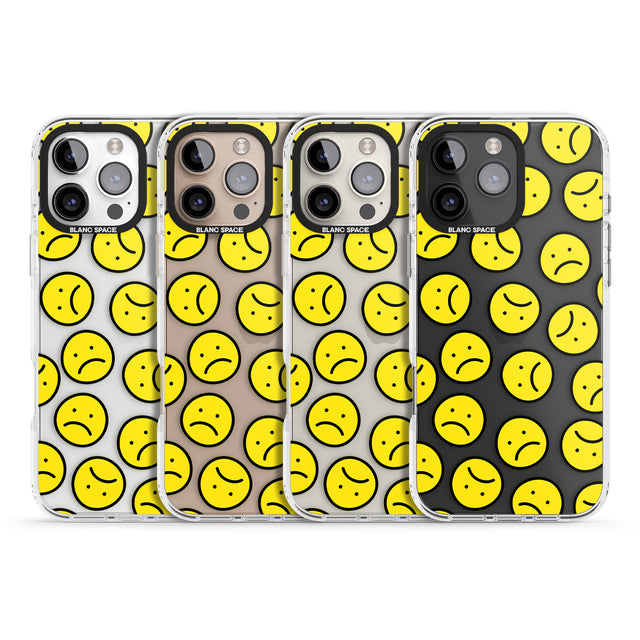 iPhone 16 Pro Max Sad Face Clear Pattern Black Impact Phone Case