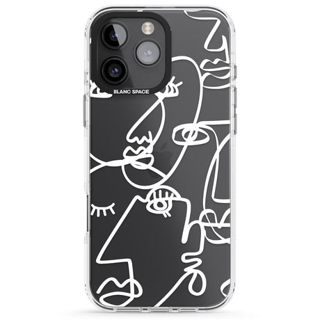 iPhone 16 Pro Max Abstract Continuous Line Faces White on Clear Black Impact Phone Case