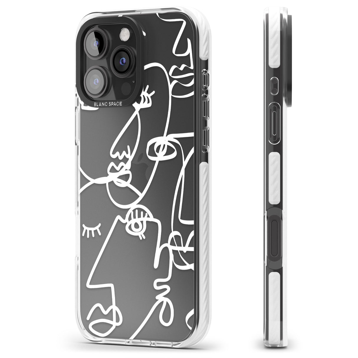 iPhone 16 Pro Max Abstract Continuous Line Faces White on Clear Black Impact Phone Case