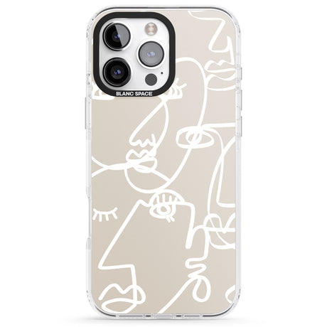 iPhone 16 Pro Max Abstract Continuous Line Faces White on Beige Black Impact Phone Case