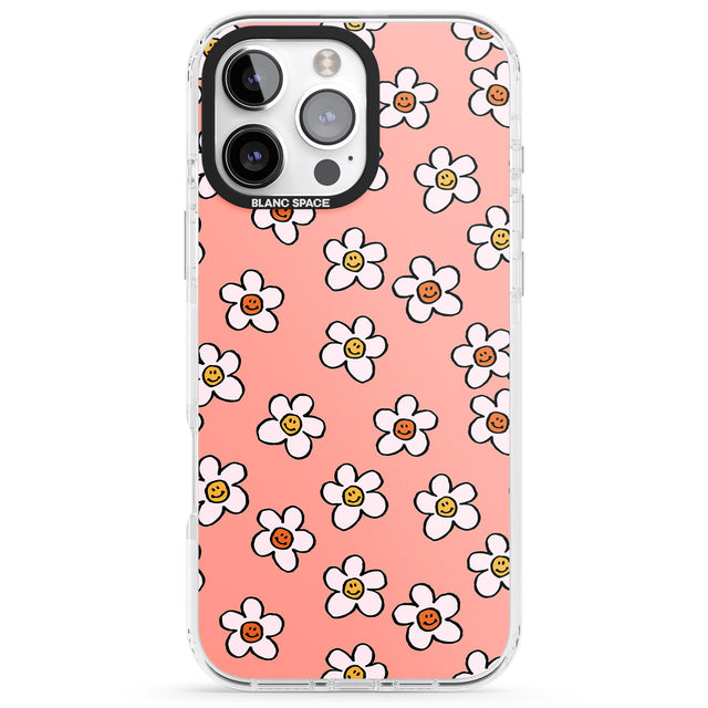 iPhone 16 Pro Max Peachy Daisy Smiles Black Impact Phone Case