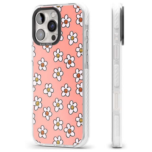 iPhone 16 Pro Max Peachy Daisy Smiles Black Impact Phone Case