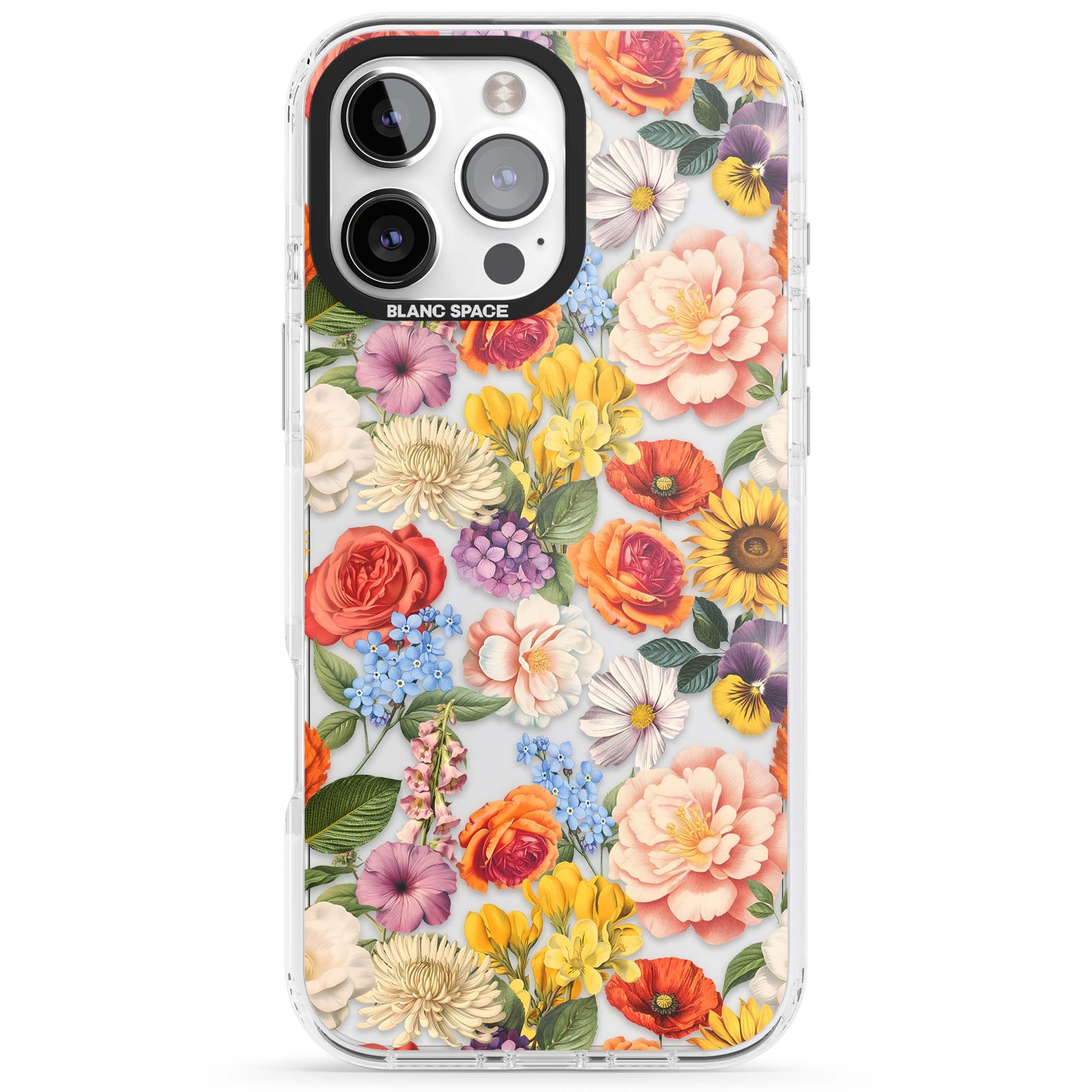 Bloom Basket floral iPhone case featuring cottage garden flowers including peonies, sunflowers, and wildflowers in pastel col | Clear Impact case for iPhone 16 Pro, iPhone 16 Pro Max