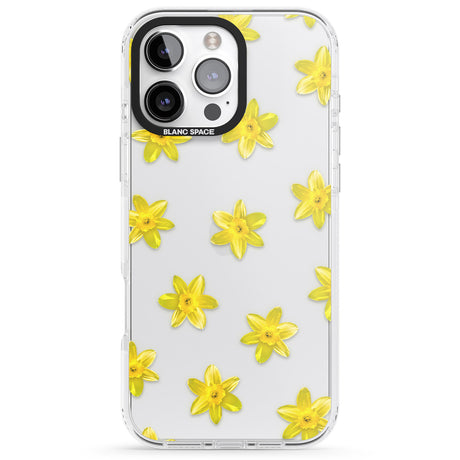 iPhone 16 Pro Max Daffodils Transparent Pattern Black Impact Phone Case