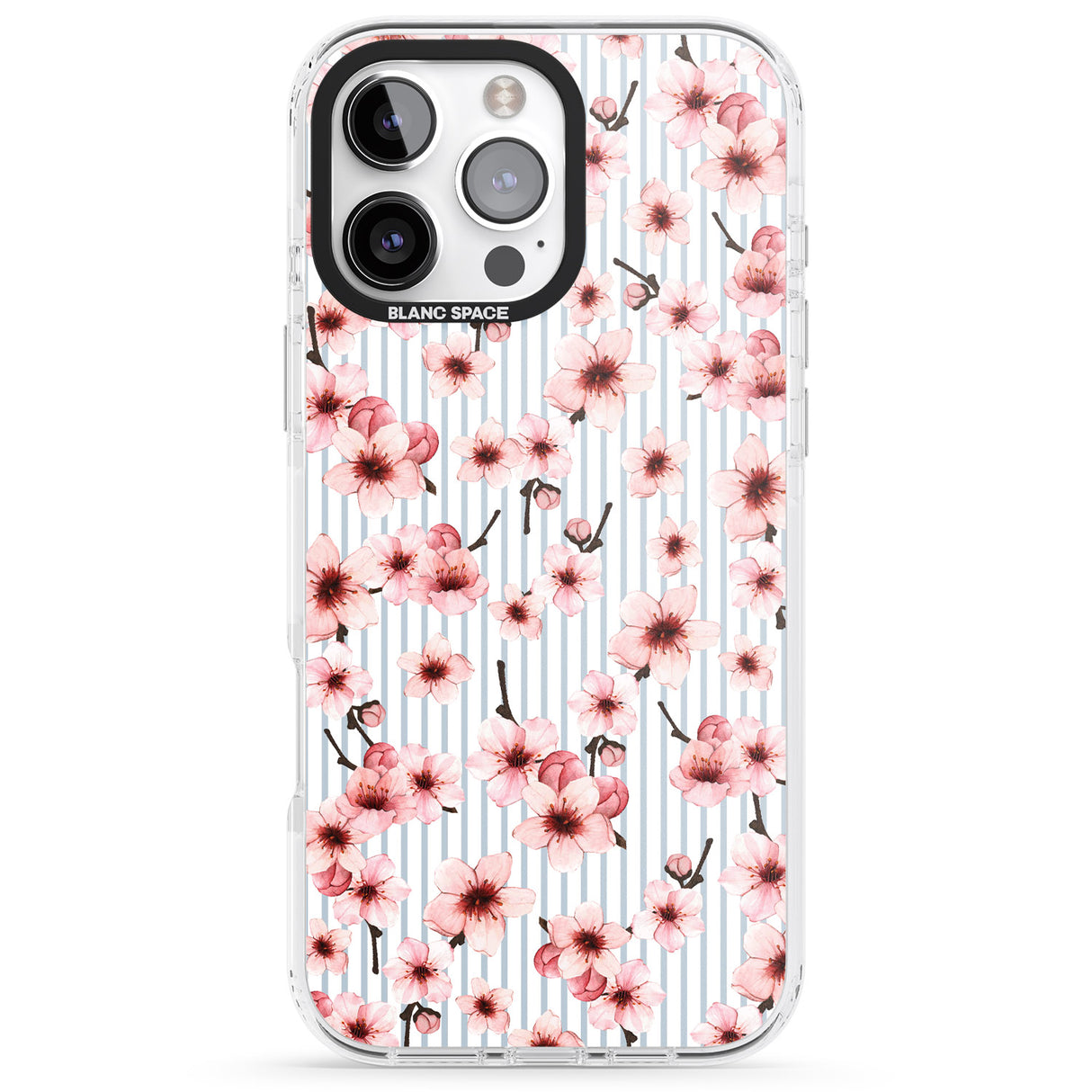 Cherry Blossoms on Blue Stripes Pattern