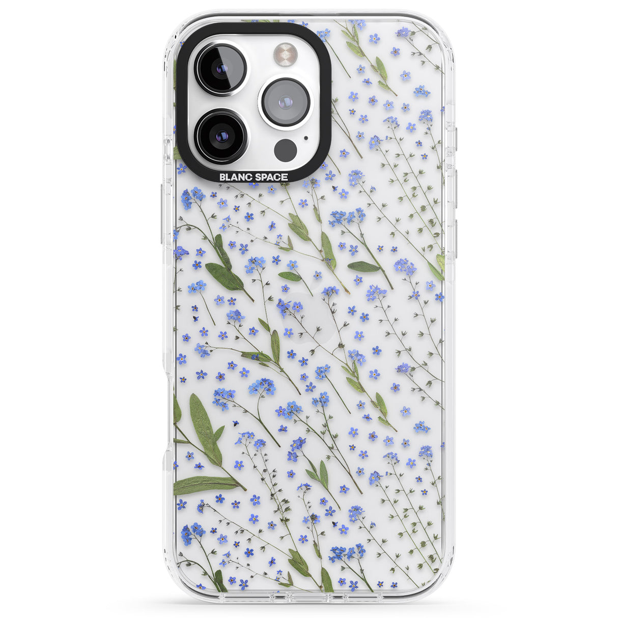 iPhone 16 Pro Max Blue Wild Flower Design Black Impact Phone Case