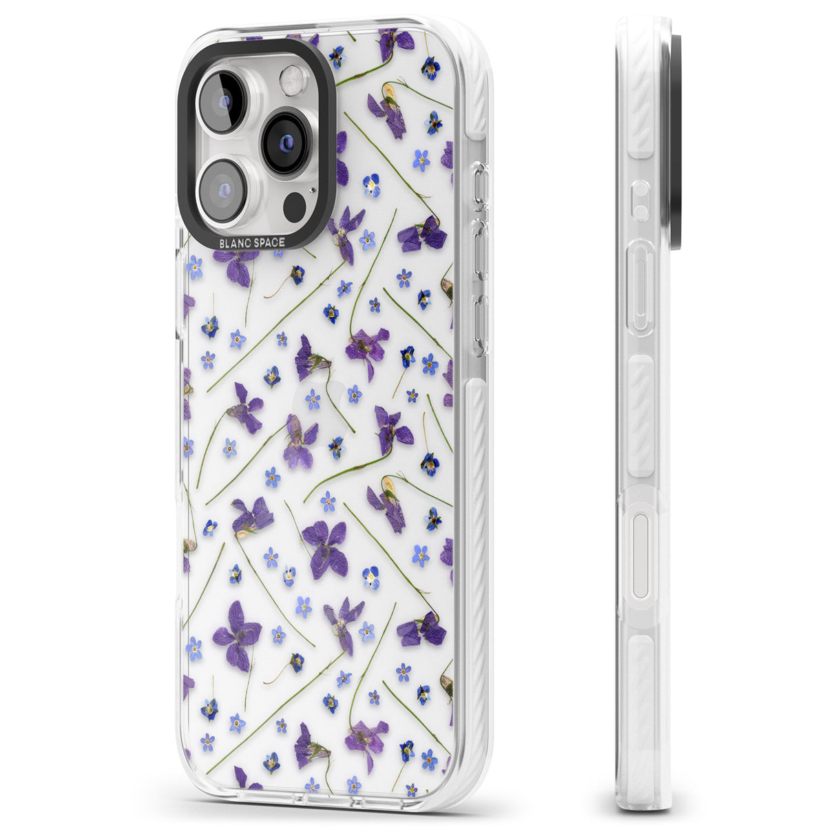 iPhone 16 Pro Max Violet & Blue Floral Pattern Design Black Impact Phone Case