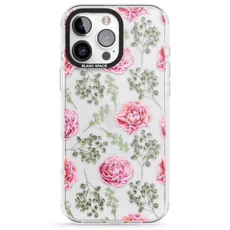 iPhone 16 Pro Max Roses & Eucalyptus Transparent Floral Black Impact Phone Case