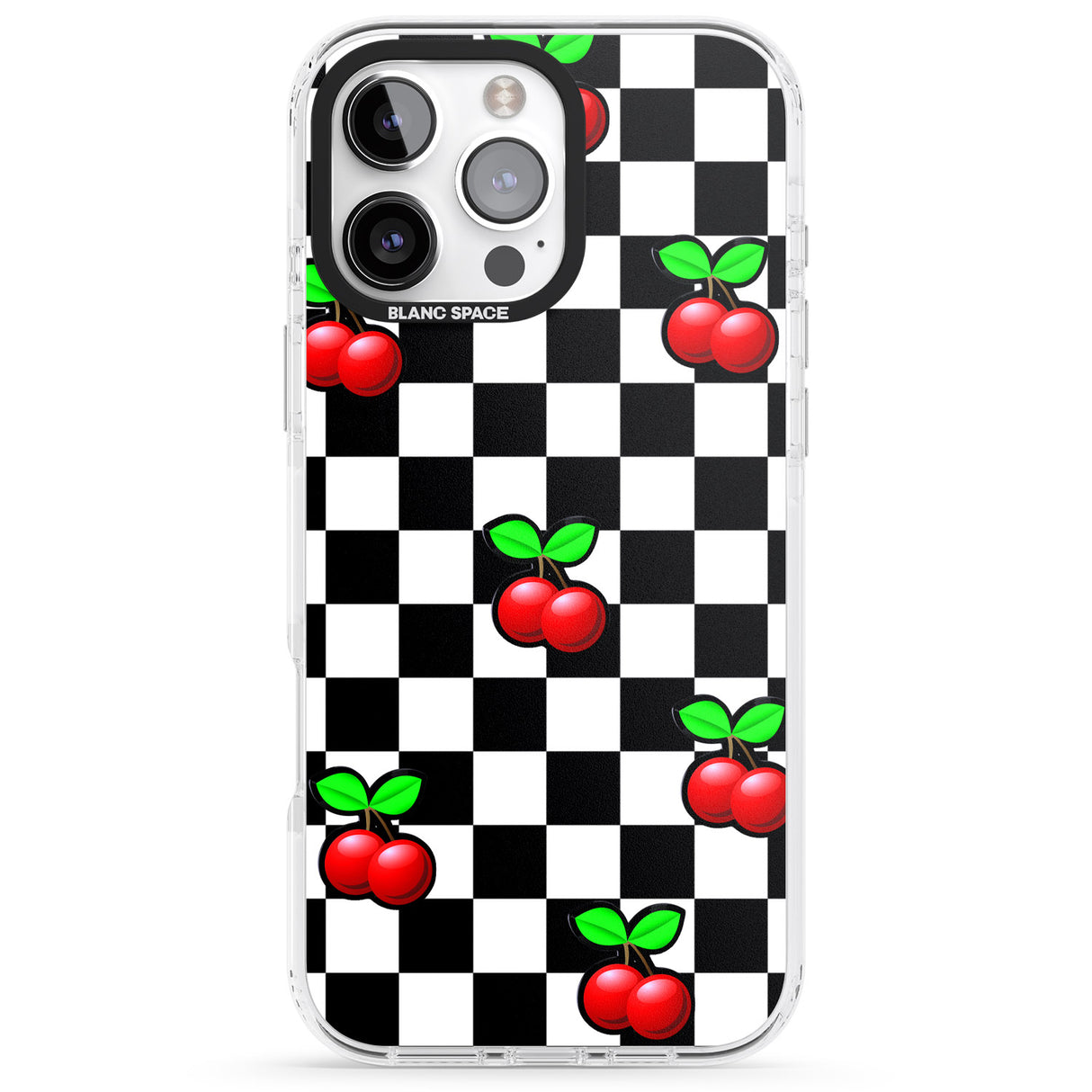 iPhone 16 Pro Max Checkered Cherry Black Impact Phone Case