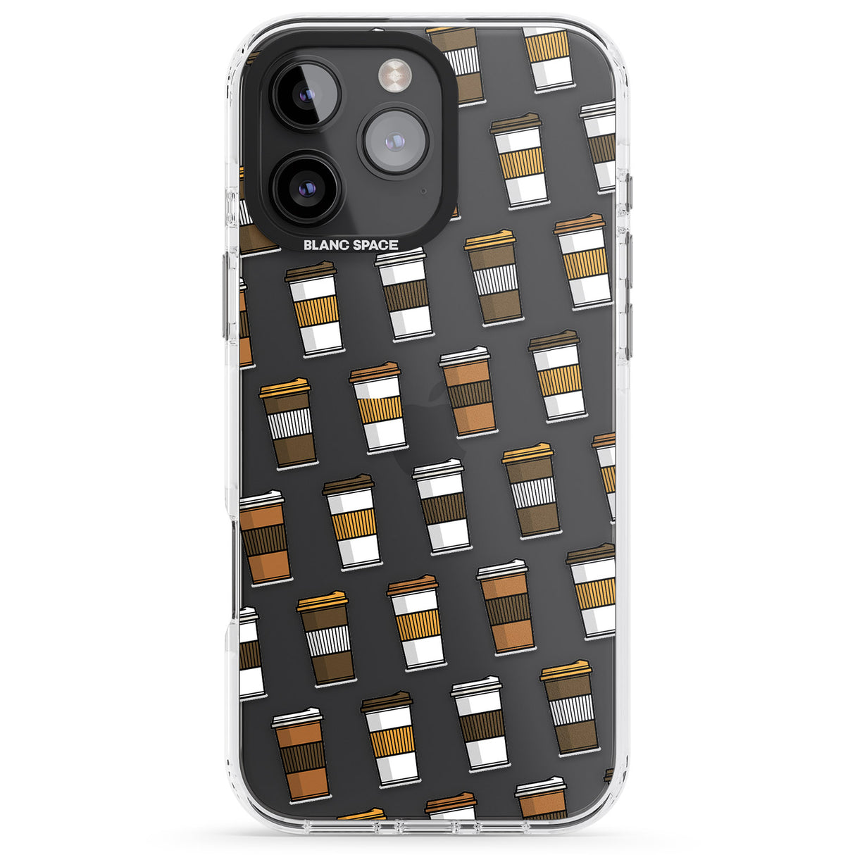 iPhone 16 Pro Max Coffee Cup Pattern Black Impact Phone Case