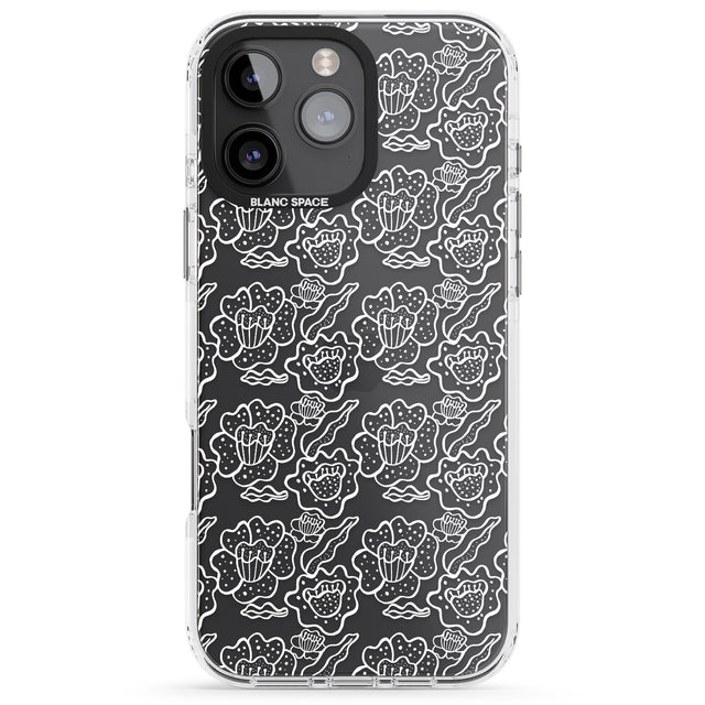 iPhone 16 Pro Max Funky Floral Patterns White on Clear Black Impact Phone Case