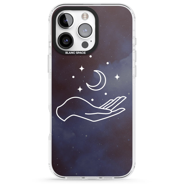 iPhone 16 Pro Max Floating Moon Above Hand Black Impact Phone Case