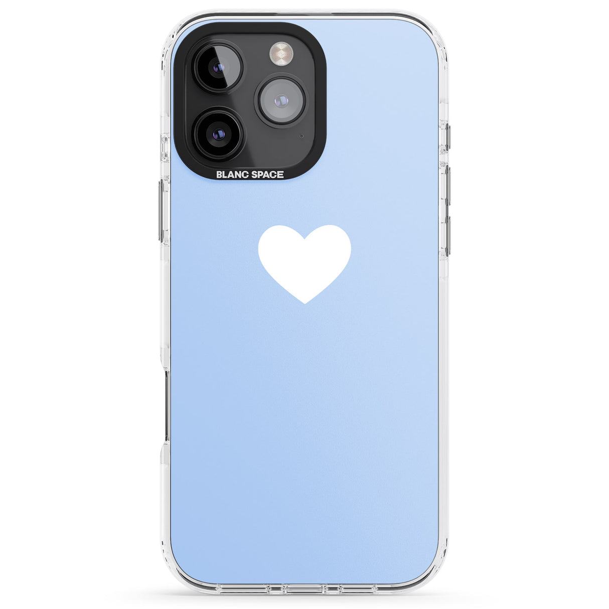 iPhone 16 Pro Max Single Heart Design: White & Baby Blue Black Impact Phone Case