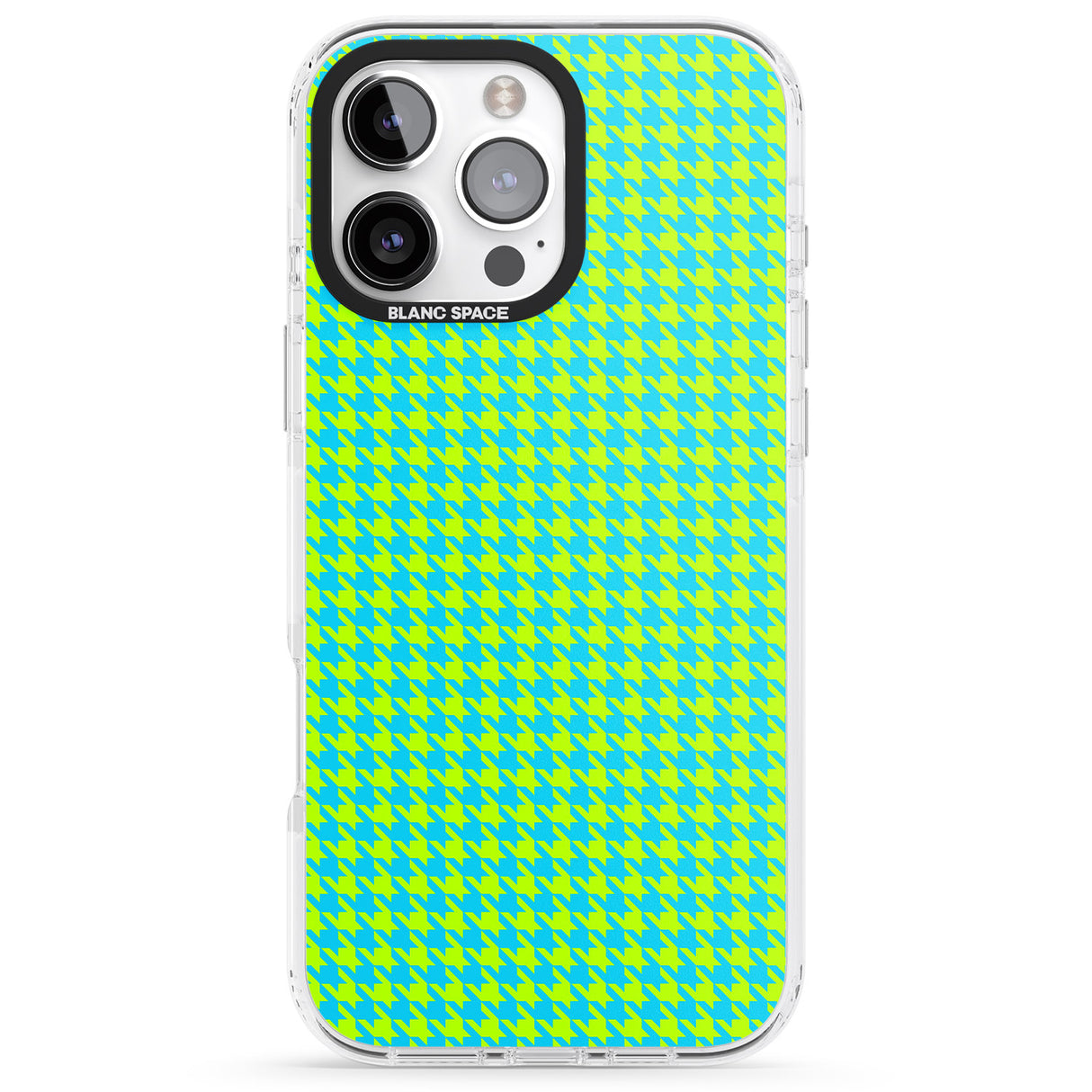 iPhone 16 Pro Max Neon Lime & Turquoise Houndstooth Pattern Black Impact Phone Case