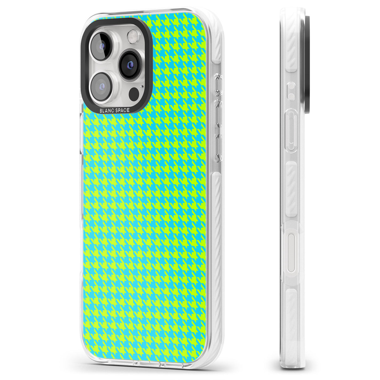 iPhone 16 Pro Max Neon Lime & Turquoise Houndstooth Pattern Black Impact Phone Case