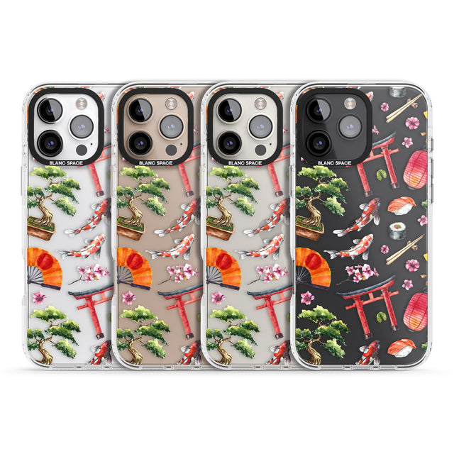 iPhone 16 Pro Max Mixed Japanese Watercolour Pattern Black Impact Phone Case